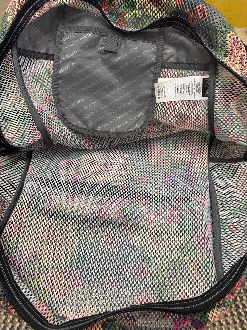 JanSport Gray Mesh Floral Backpack with Pink & Green Accents - Picture 6 of 9